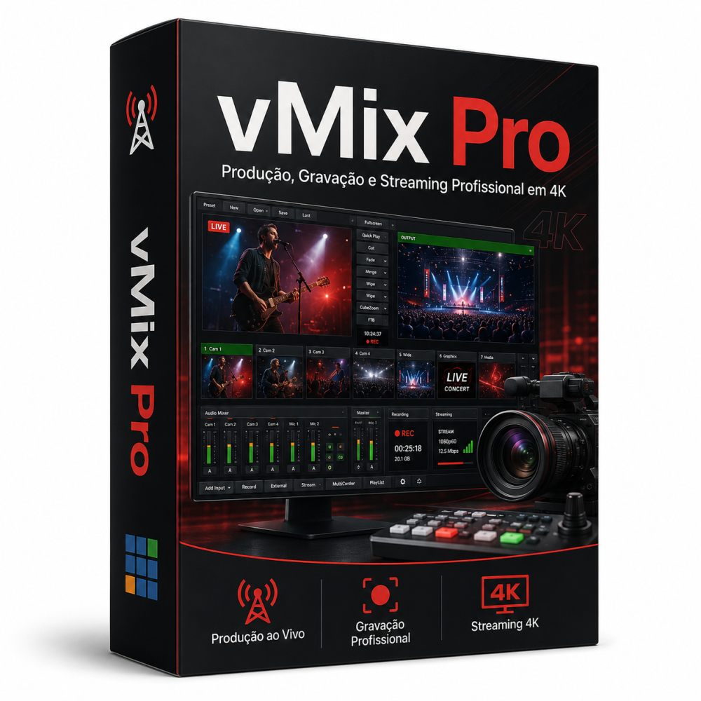 vMix Pro Produção, Gravação e Streaming Profissional em 4K sem as Calls de Acesso