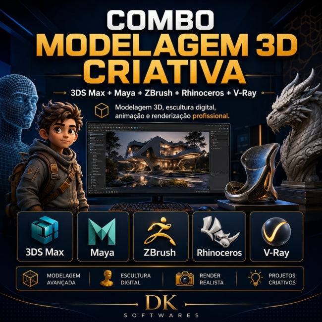 Combo Modelagem 3D Criativa 3DS Max + Maya + ZBrush + Rhinoceros + V-Ray